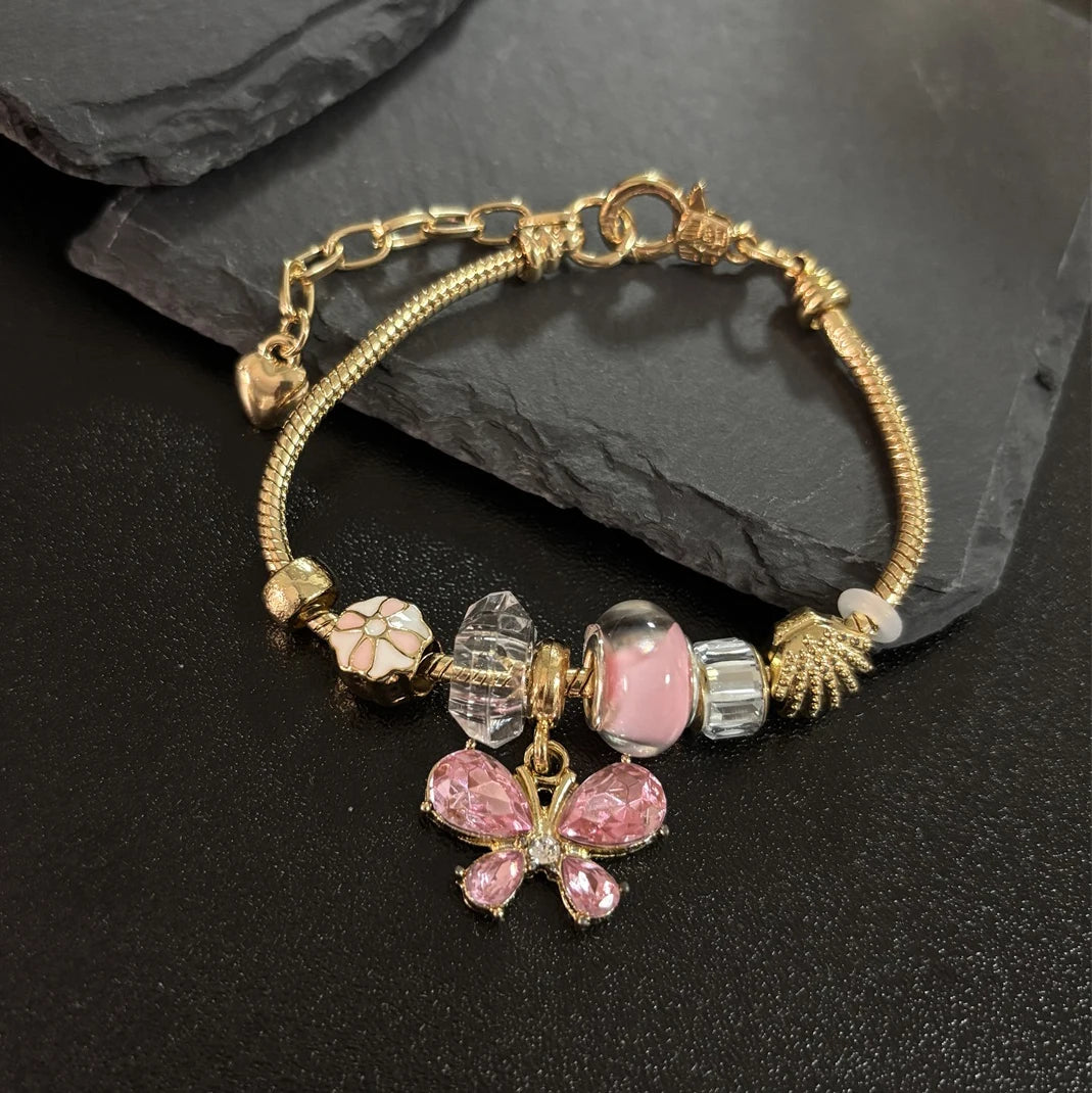 2025 New Design Mother Day Festival Gift Crystal butterfly Charms Flowers Beads Women Charms Bracelet
