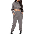Women's Jogger Cropped Two Piece Hoodie Set Sweatshirt 95% Cotton 5% Spandex Tracksuit Custom Logo Blank 2 Piece Set for Women