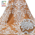 Hot Sale Luxury French Lace Fabric With Beads and Sequins Embroidered African Mesh Fabrics White Color for Wedding Dress Fabric