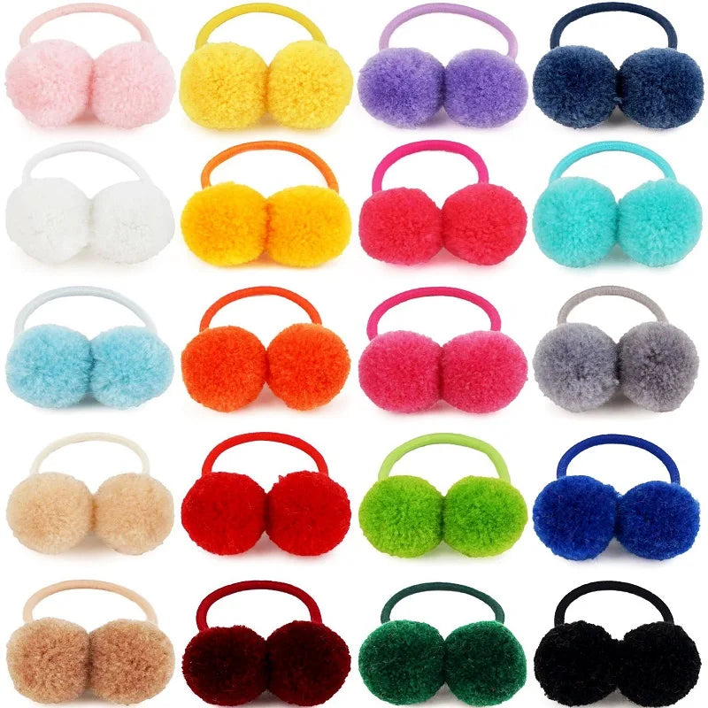 MIO Korea Cute Kids Pom Pom Ball Hair Ties Candy Color Fluffy Plush Ball Elastic Hair Band for Girls Ponytail Hair Accessories