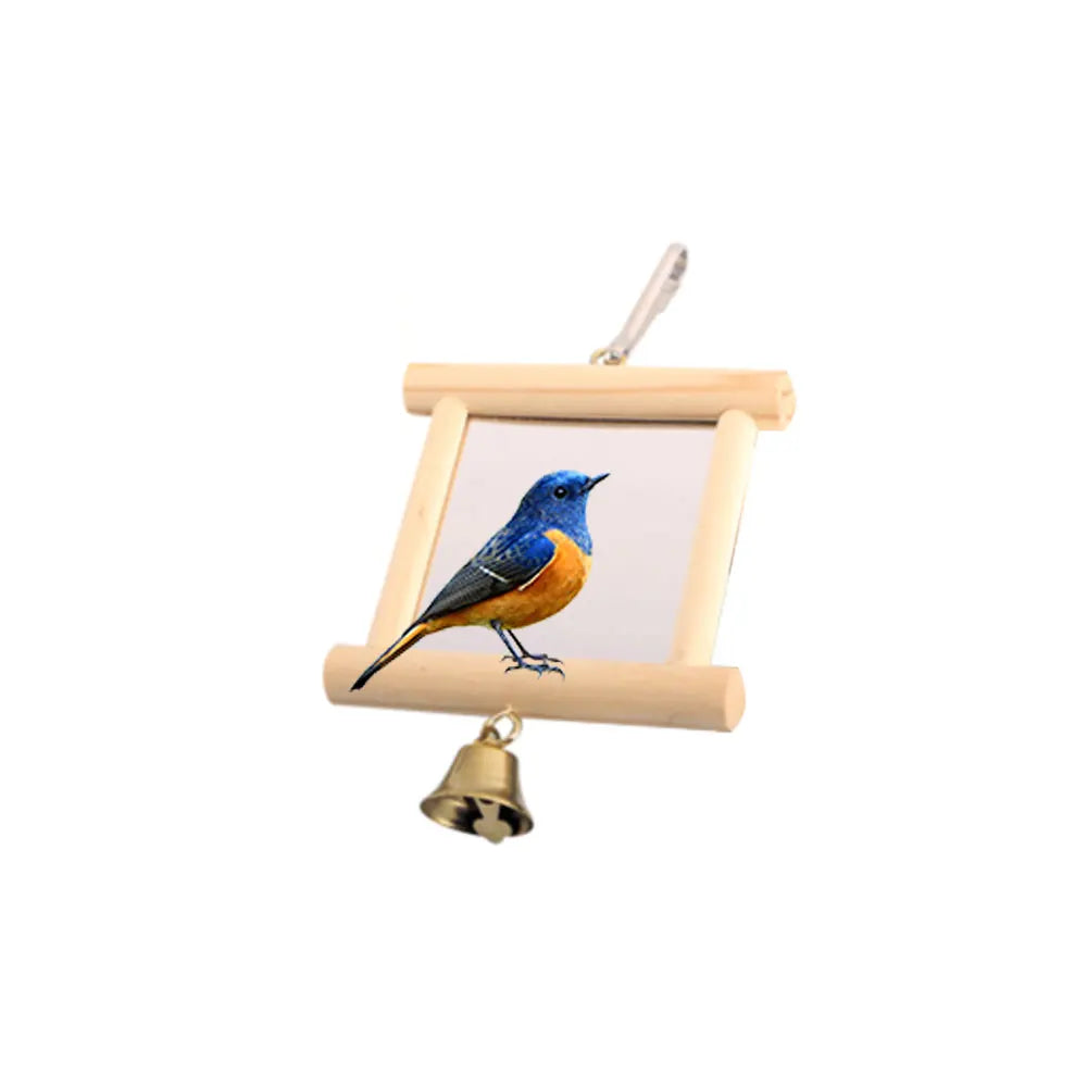 Interactive Bird Toys Pet Bird Hanging Mirror with Bell for Parrot Macaw African Greys Budgies Cockatoo Parakeet Cock