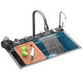 Upgrade Kitchen Smart Black Stainless Steel Sink with Double Pull-out Faucet Waterfall Sink for Restaurant Kitchen