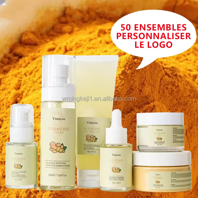 Private Label Tumeric Essence Face Skin Care Sets Hydrating Repairing Moisturizing Vitamin C Skincare Kit Cosmetics Beauty