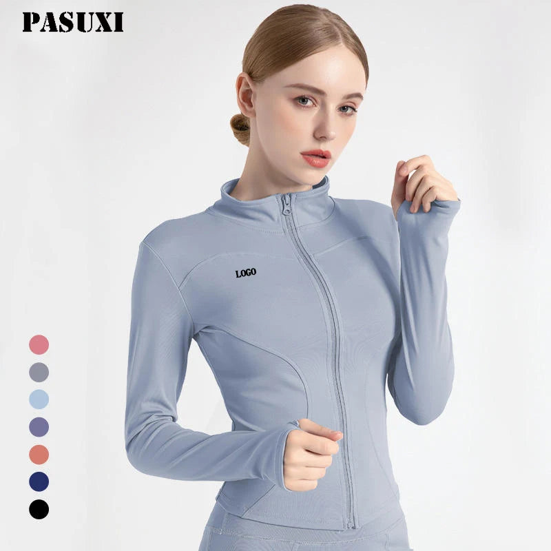PASUXI Custom Fitness Yoga Wear Workout Tops Outdoor Running Women High Elastic Gym Long Sleeves Full Zipper up Jacket