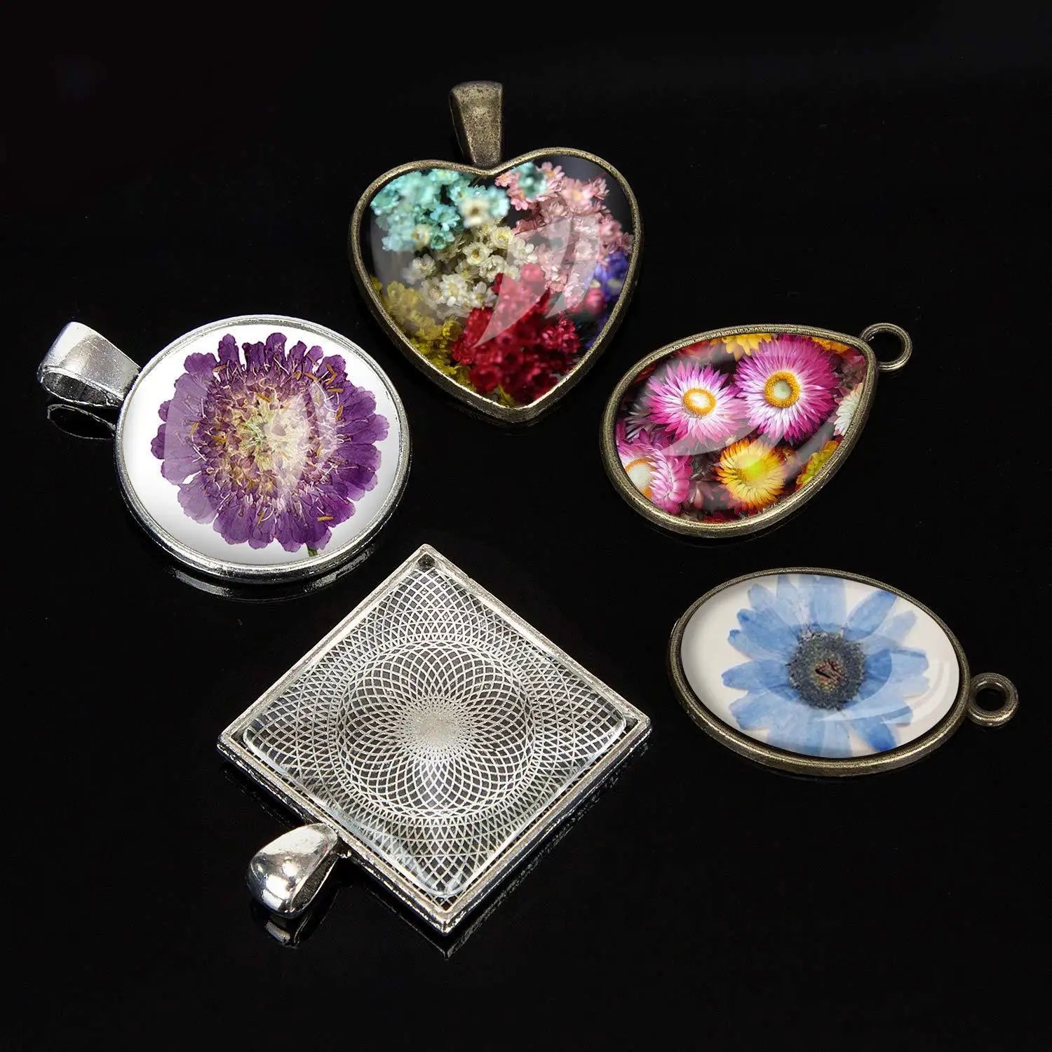 Diy Time Gem Pendant Silicone Mold Set Round square Heart Oval Alloy Pendant Drop Glue Mold Set