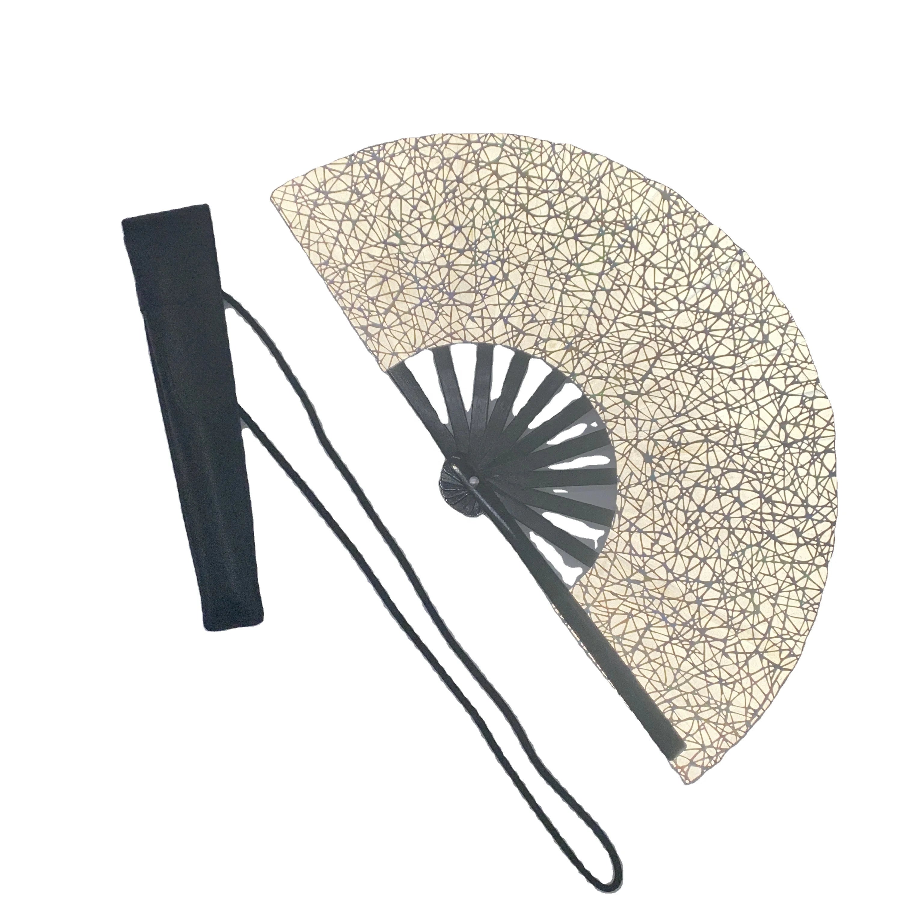 Promotional 13 Inch/11 Inch Hand Fan Holster Strap Leatherette Holsters Holographic Iridescence Bag Flash Large Folding Hand Fan