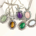 Wholesale Natural Stone Crystal Sika Deer Pendant Necklace Gemstone Jewelry Amethyst tiger Eye Animal Pendant