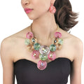 Fashion Handmade Big Crystal Beaded African Jewelry Sets Boho Metal Wire Helical Earrings Statement Pendants Necklace Sets