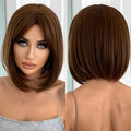 Factory Direct Sale Brown Bob Synthetic Wig With Bangs Short Straight Daily Wig Party Lolita Natural Hairstyle Durable