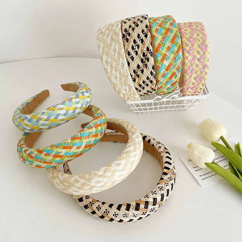 Fashion Vintage Straw Weave Headband for Women Raffia Headbands Headband Knot Headdress for Women's Hair Hair Accessories
