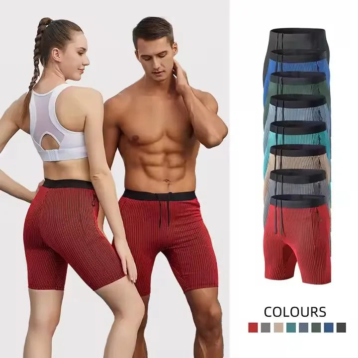 OEM Unisex Stretch Stripe Gym Shorts with Built-in Liner and Hidden Zipper Pocket for Fitness Running Yoga Training