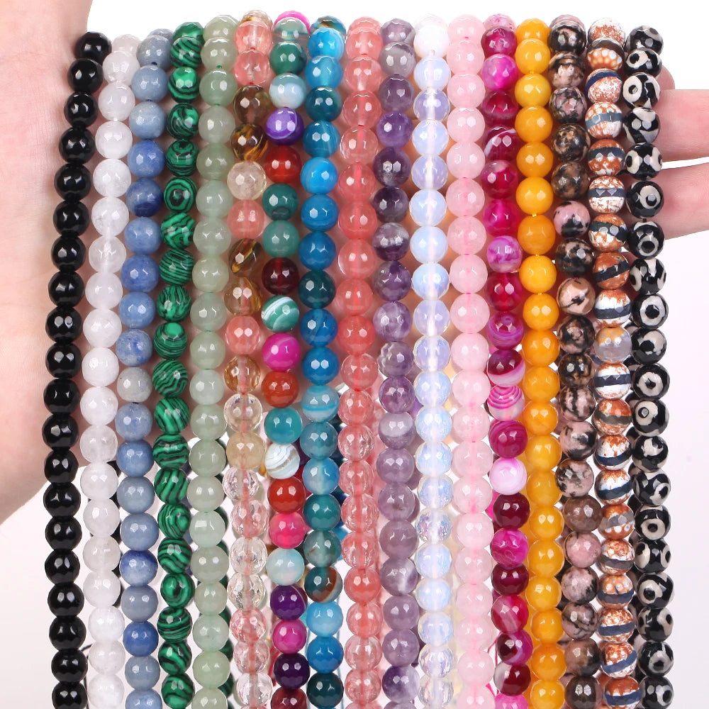 Wholesale 4mm6mm8mm10mm12mm Faceted Round Agate Quartz Jade Loose Natural Stone Beads for Jewelry Making DIY Bracelet Necklace