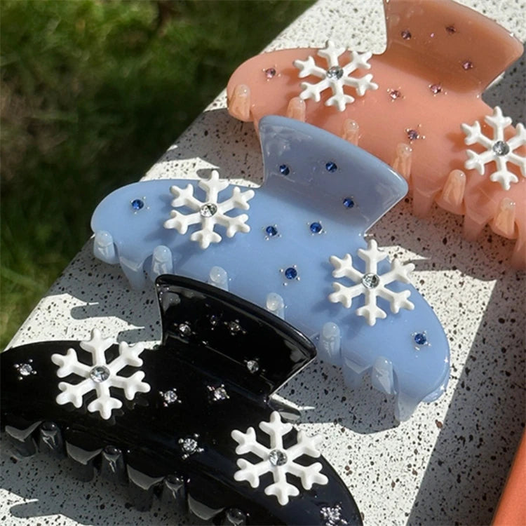 Women's Autumn and Winter Hair Claw Clips with Snowflake Design 8cm Acetate Rhinestone Inlay Hair Accessories