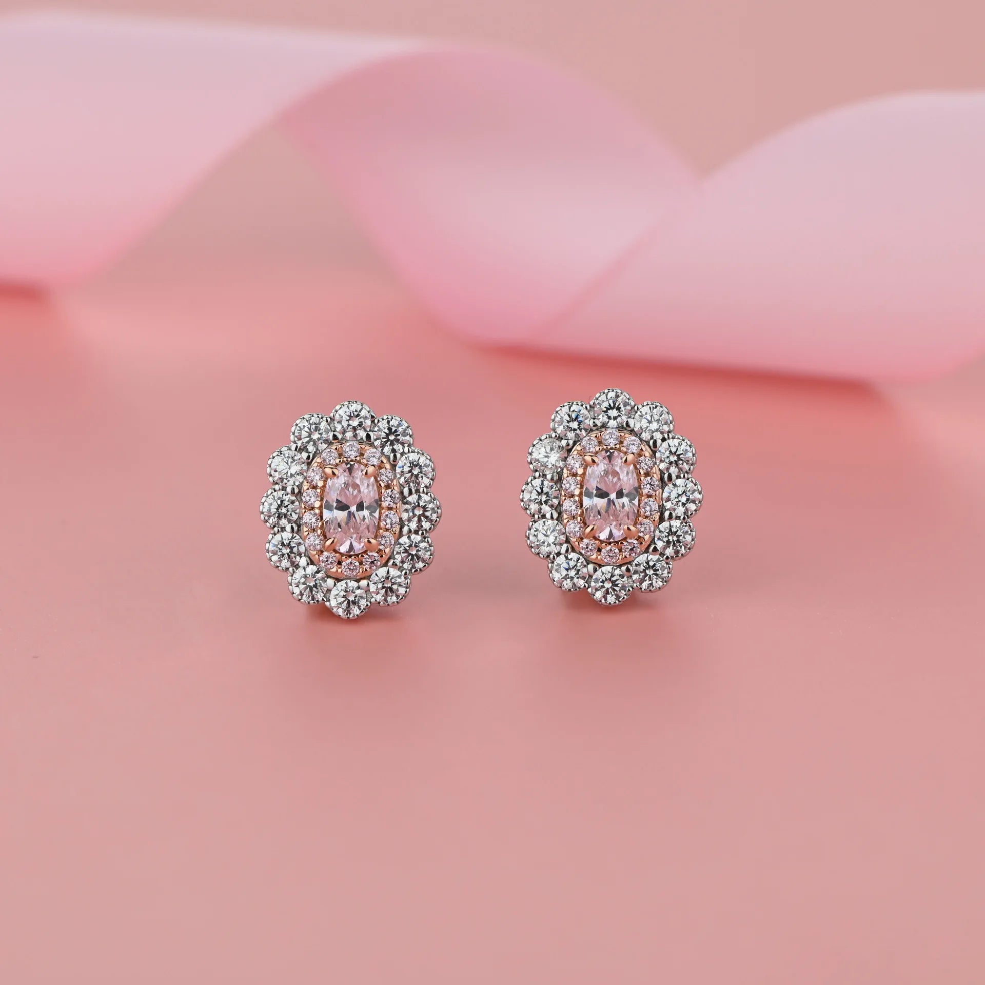 925 Sterling Silver Earrings Pink Yellow Zircon Flower Cubic Zirconia Stud Earring For Women Fine Jewelry