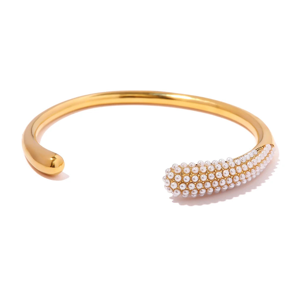 Factory Freshwater Pearl Inlaid Stainless Steel 18K Gold-plated Open Bangle Fashion Jewelry Customization Bracelet for Women
