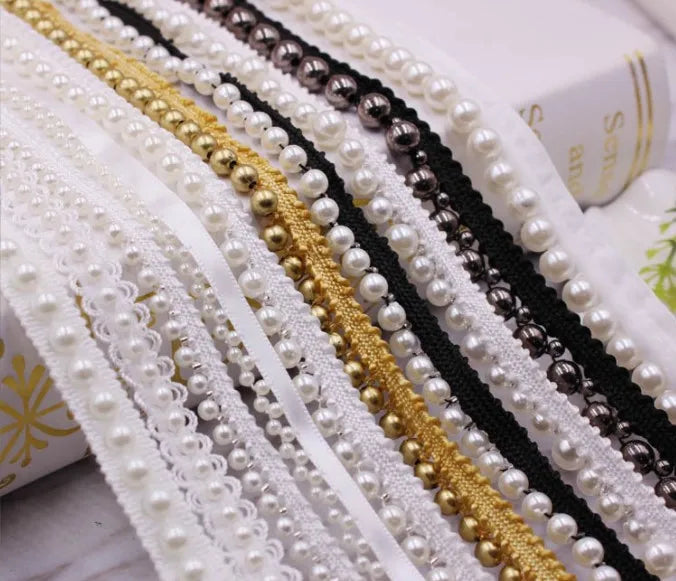 Sewing Accessories Pearls Beaded Lace Fabric Clothing Decoration Pearl Trim Lace for Clothing