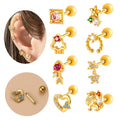 Hengsen Multicolor CZ Gold Plated Cartilage Earring Stud Surgical Steel Earlobe Earrings Helix Tragus Piercing Jewelry for Women