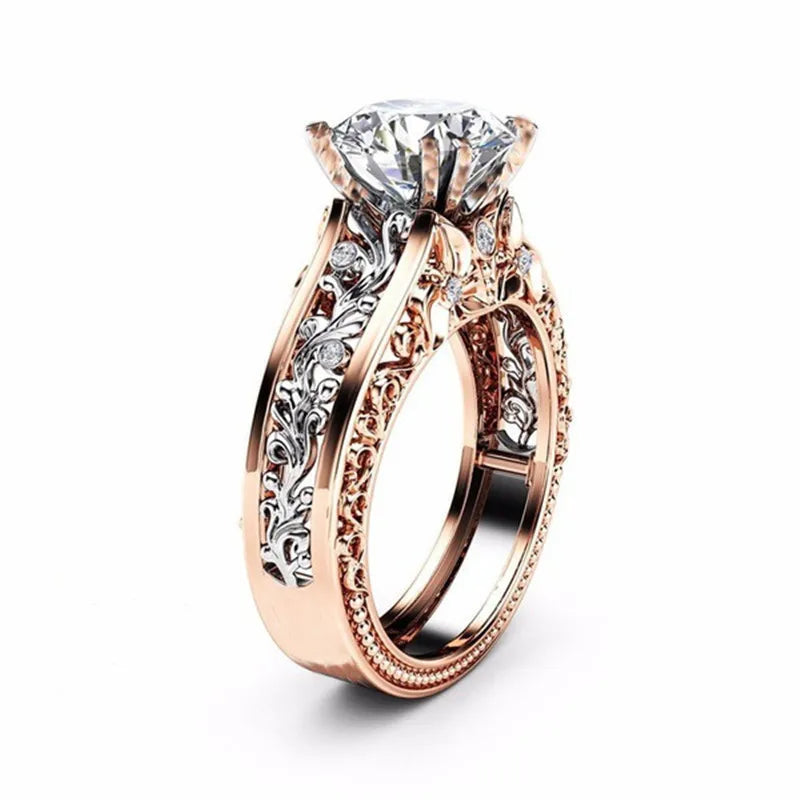 New Arrival Rose Gold Crystal Diamond Lover Stainless Steel Ring
