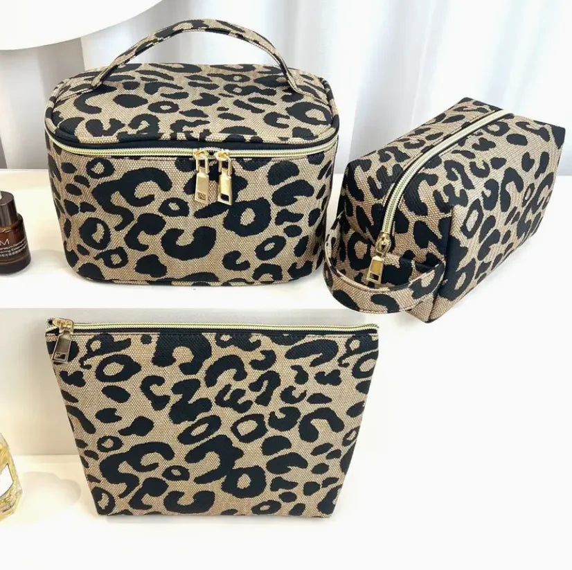 Leopard Makeup Bag Travel Cosmetic Case Portable Multifunction Toiletry Bags Organizer Brushes Storage Bags With Gold Zipper for