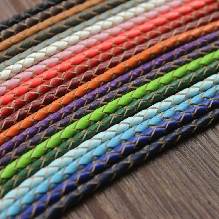Wholesale Genuine 3mm 4mm Round Braided Leather Cord for Bracelet Jewelry Making Jewelry Findings & Components MegaBDM