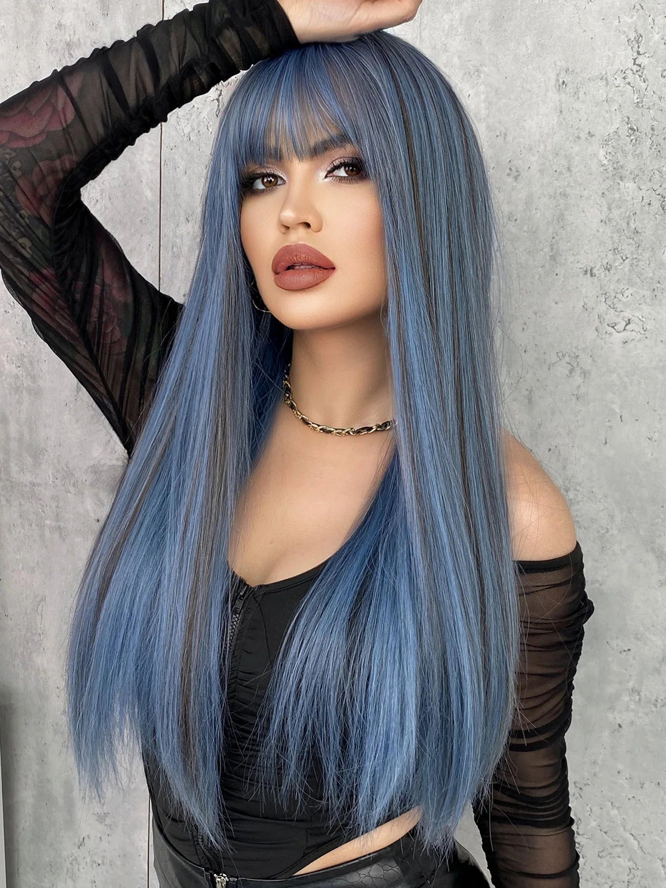 Drag Queen Wig Long Straight Perruques with Bangs Blue Blonde Black Pink Red Gray Synthetic Wig for Anime Cosplay Pelucas