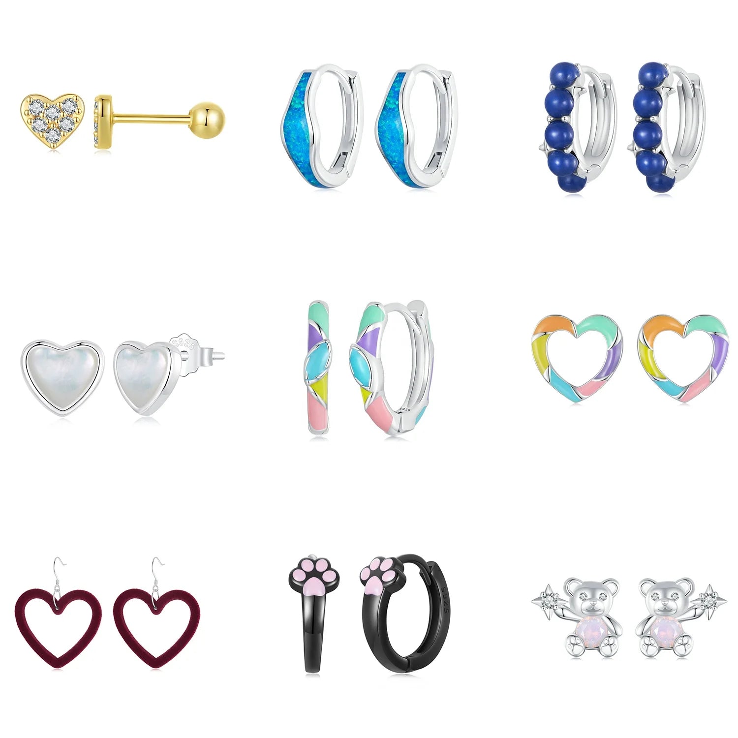 Low MOQ OEM 925 Sterling Silver Rainbow Stud Earrings Trendy Geometric Design with Colorful Crystals for Women Jewelry Suppliers