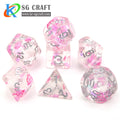 Wholesale Resin Luxury Square Polyhedral Dice Set 16mm Transparent Paillette Stone Casino RPG DND Games
