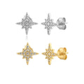 FUAMAY Custom 925 Sterling Silver Starburst Ear Stud Earrings North Star & Zircon Starry Gold Plated Anniversary Party Weddings