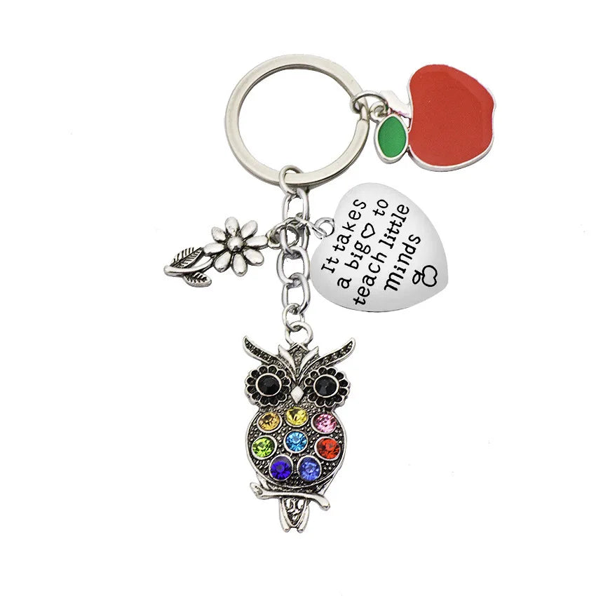 Wholesale Custom Logo Metal Crystal Key Chain Accessories Fashion Retro Owl Apple Pendant Keychain