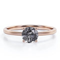 925 Sterling Silver Minimal Black Quartz Solitaire Statement Ring Alternative Gemstone Jewelry for Wedding Engagement Gift