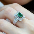Hot Sale Square Princess Ring Inlaid With Emerald Zircon and Micro-inlaid Diamond Wedding Ring