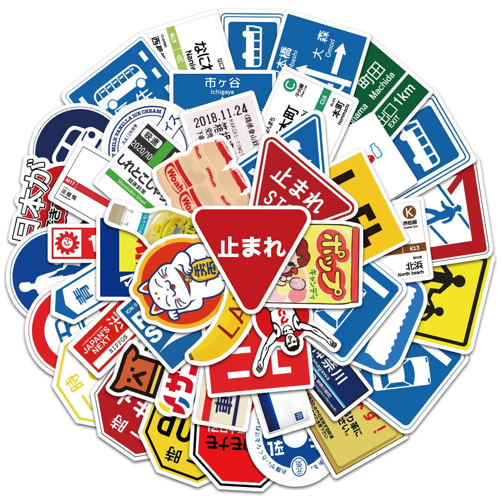 50PCS Japanese JDM Car Station Stop Graffiti Decals Vintage Parking Sign Sticker