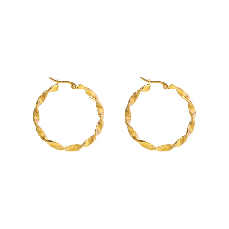 Wholesale Simple Twisted Rope Hoop Earring Stainless Steel Gold Plated 25mm 40mm Women Fashion Earrings Jewelry