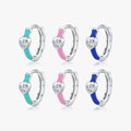 925 Sterling Silver Shining Clear Heart CZ Fine Jewelry High-End Klein Blue Enamel Hoop Earrings
