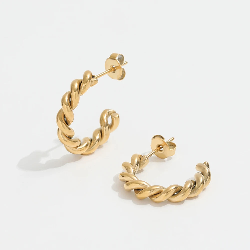JLE0231 New Trendy Earring 18K Gold PVD Plated Rope  Stainless Steel Rope Hoop  Earrings Wholesale