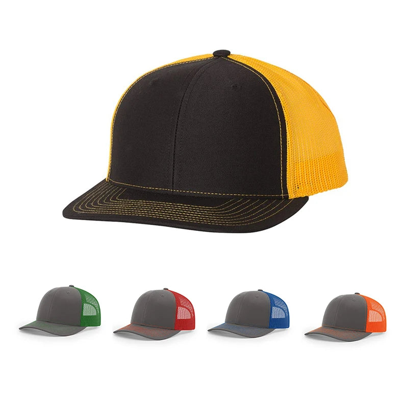 Wholesale Classic Custom 6 Panel Made 3D Embroidered Yellow Mesh Trucker Hat Snapback Caps