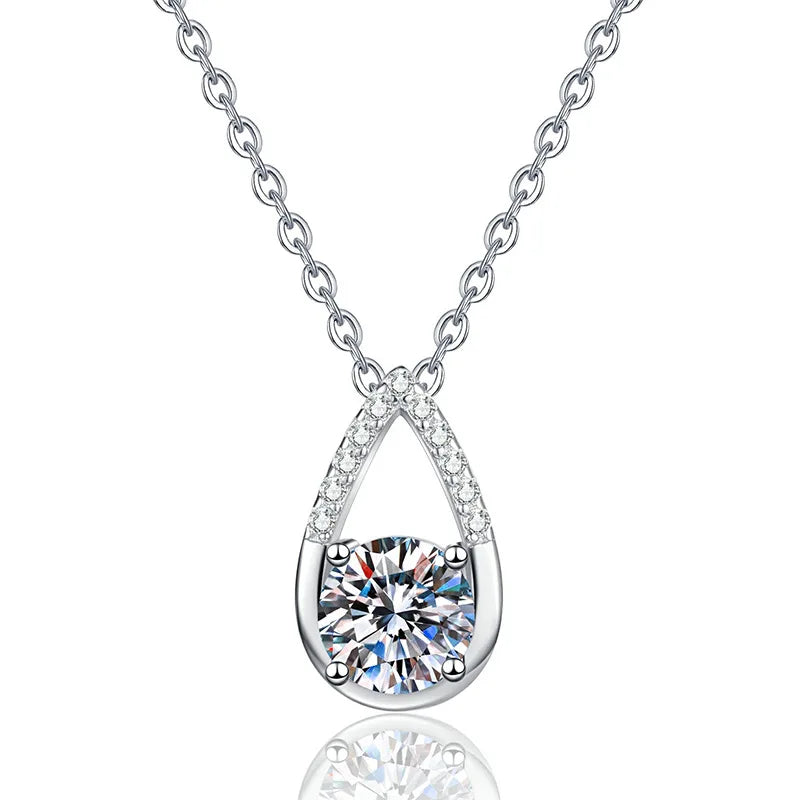 Wholesale 925 Sterling Silver 18K White Gold Plated Necklace with 1Carat Moissanite Classic Style for Engagement Gift MegaBDM