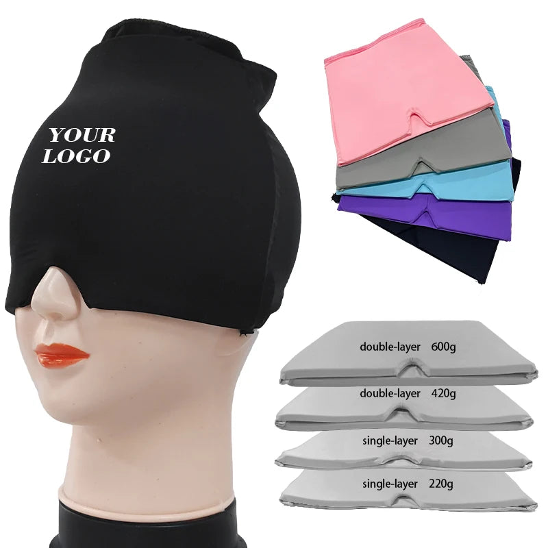Soothing Headache Ice Pack Mask Cooling Gel Hat Face Hot and Cold Compress Head Wrap Migraine Relief Cap for Tension