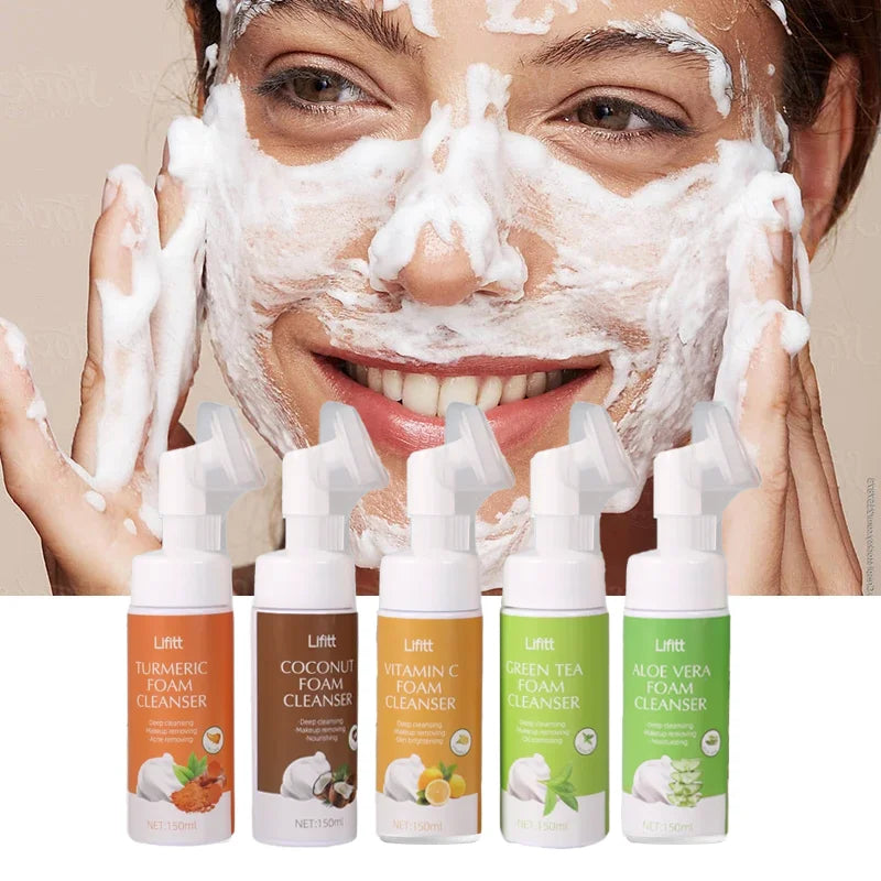 Orange Green Tea Infused Facial Mousse Acne Suitable Skincare Pore-Deep Cleaning Pore Massage Brush Collagen Face Cleanser