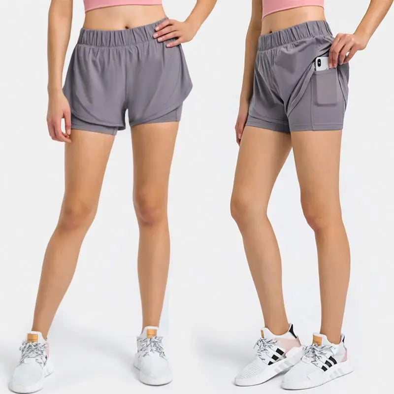 2 in 1 Lined Athletic Sports Shorts Fitness Women Running Shorts Yoga Wear