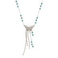 Vintage Jewelry Necklace Stainless Steel Blue Beads Link Chain butterfly Charm Tassel Necklace