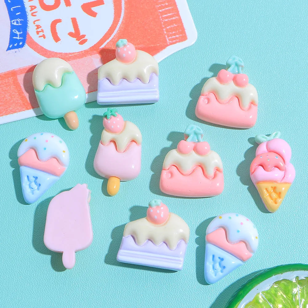 Cheap Price Summer Artificial Colored Flatback Ice Cream Resin Cabochons for Craft DIY Accessories Key Chains Hair Ornaments