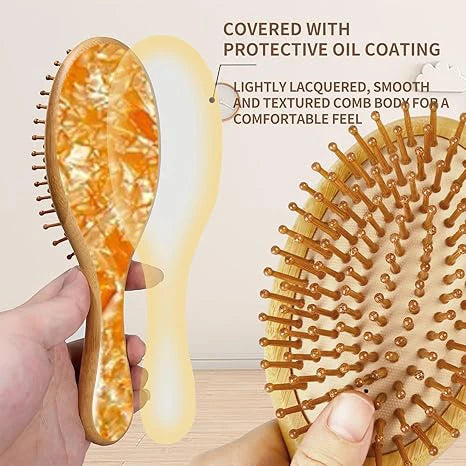 Custom Design Cellulose Acetate Bamboo Hair Brush Detangling and Styling Handmade Saw-Cut and Hand Polished Hair Brush