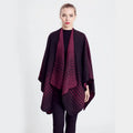 Lady's Polyester Hounds Tooth Check Gradual Change Warm Winter Cape Scarf with Jaquard Design