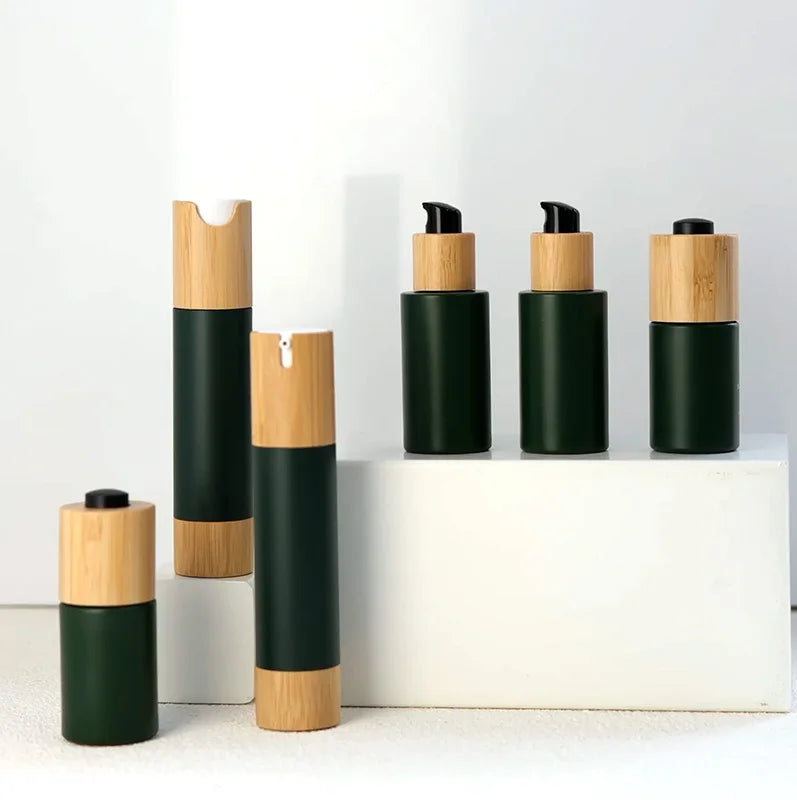 Lotion Pump Glass Bottle with Bamboo Cover Factory Direct Supply 2oz 3oz 4oz Cosmetic Provided Personal Skin Care Packaging