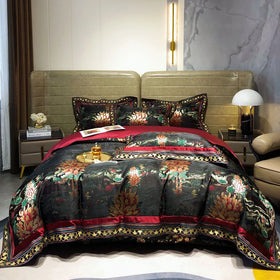 ODM/OEM luxury Egyptian Cotton Satin Jacquard Duvet Cover Black Bed Sheet 4 Piece Bedding Set Manufacturer