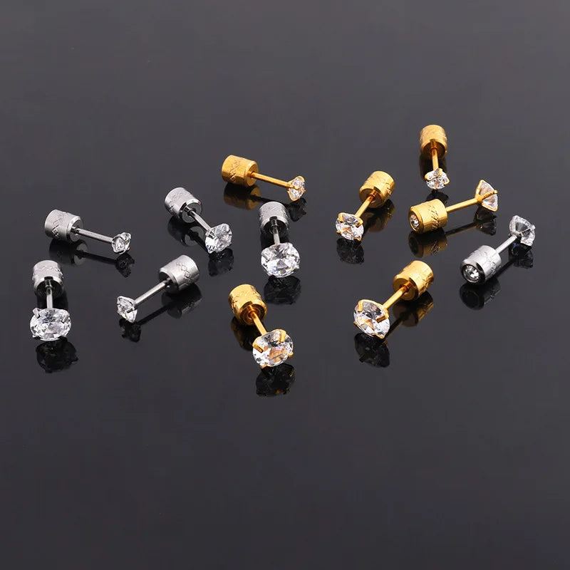Fashion Double-Headed Diamond Rotating Zircon Stud Earrings Stainless Steel for Men and Women for Parties