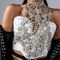 Women Crystal Neck Chain Crop Top Shiny Rhinestone Body Chain Sparkly Clubwear Party Bralette