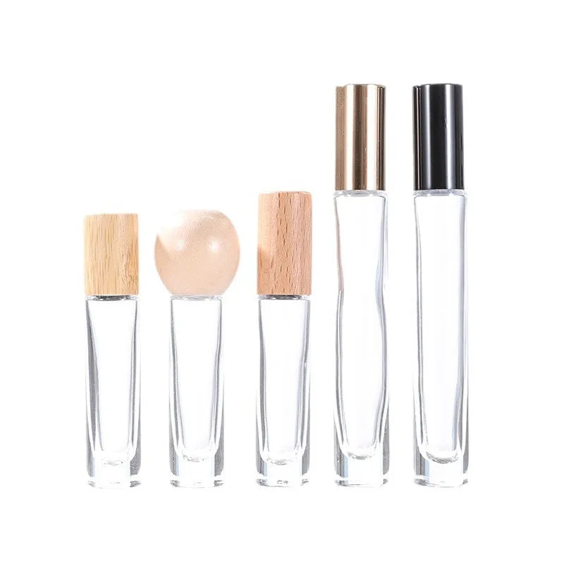 Thick Bottom Cylinder square Cosmetic Essential Oil Transparent clear Glass 5ml 10ml Perfume Roller Ball Bottle with Round Cap