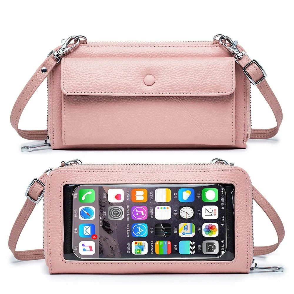 Trendy Crossbody Touch Screen Cell Phone Bags for Women Cowhide Leather Female Handbag Messenger Bag Women's Messenger Bags